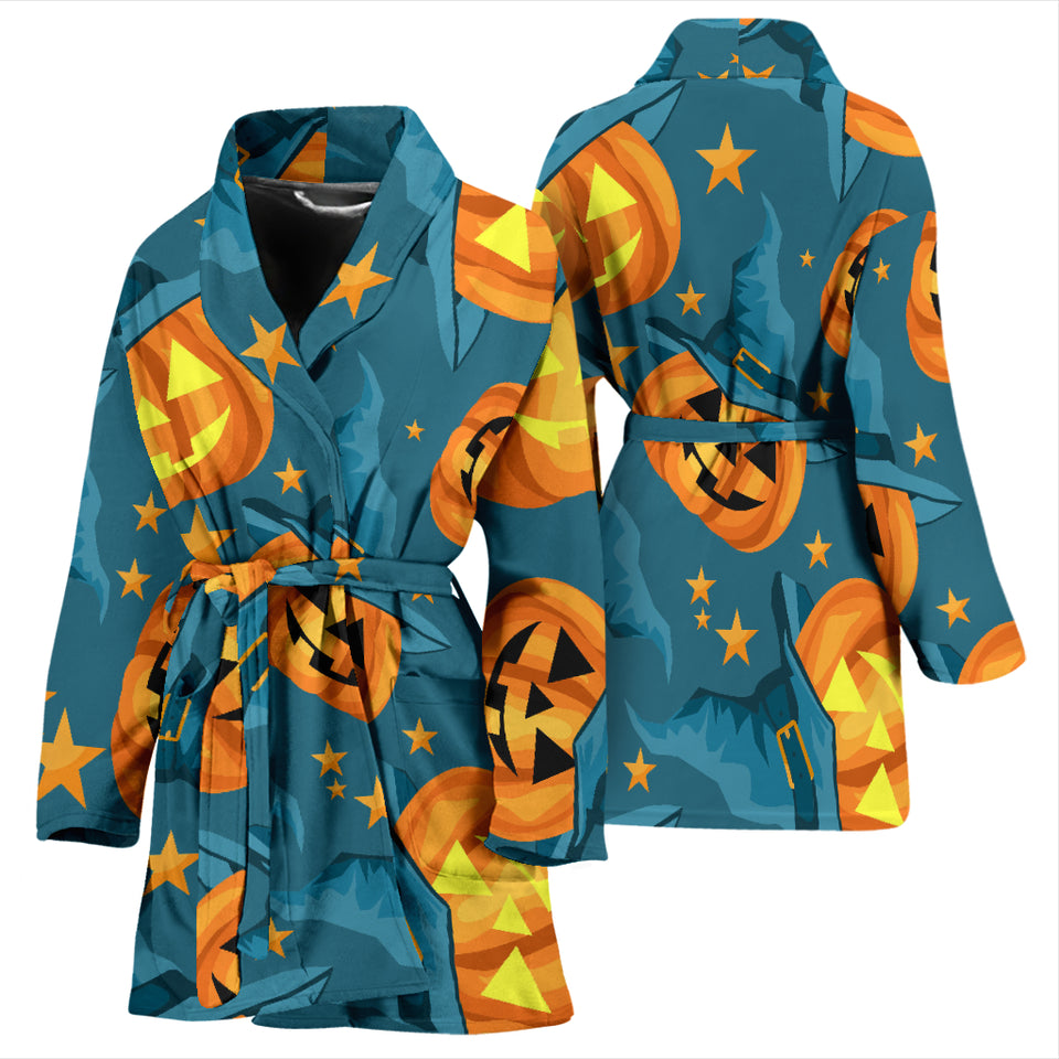 Halloween Pumpkin Witch Hat Pattern Women Bathrobe