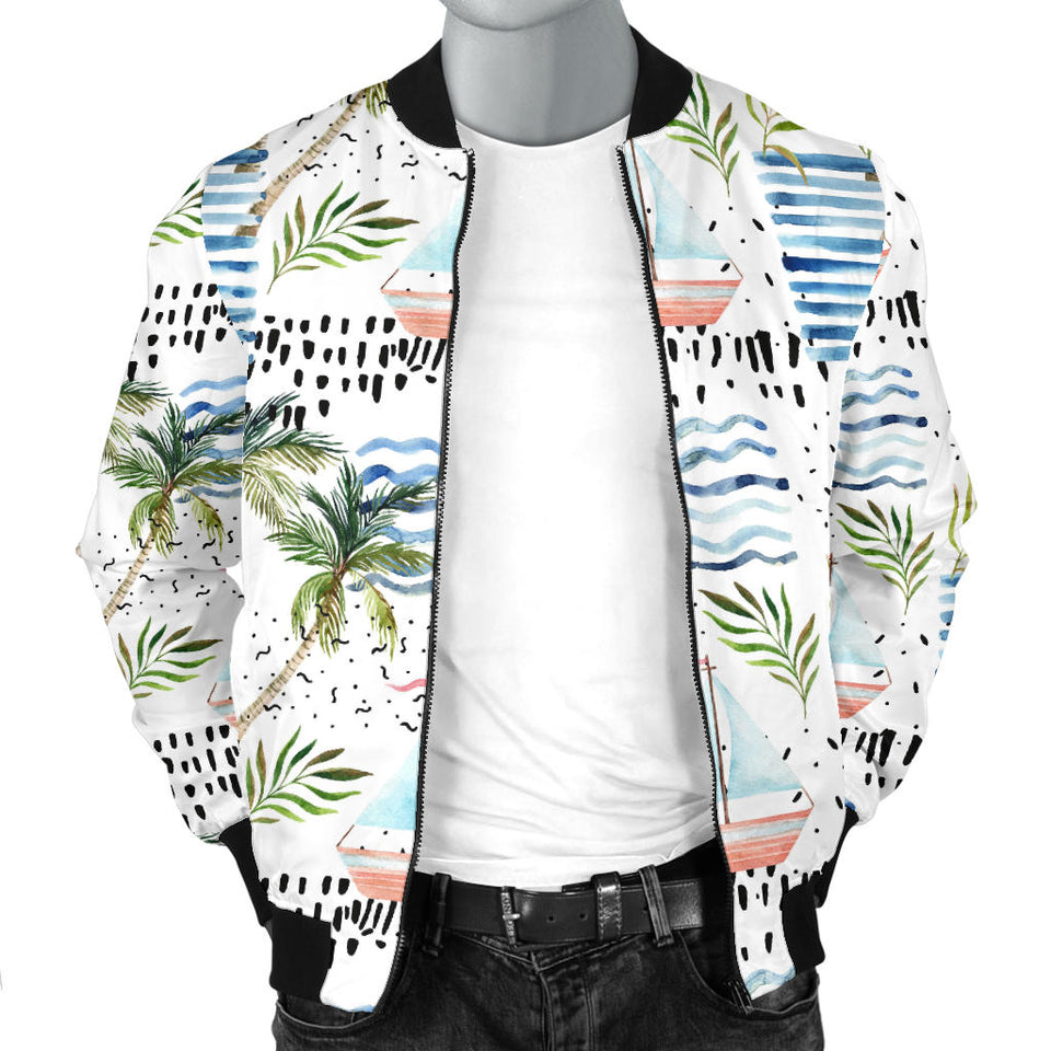 Sailboat Pattern Theme Men Bomber Jacket