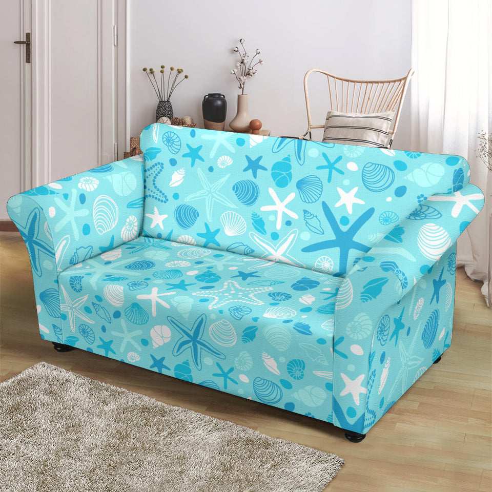 Starfish Shell Blue Theme Pattern Loveseat Couch Slipcover