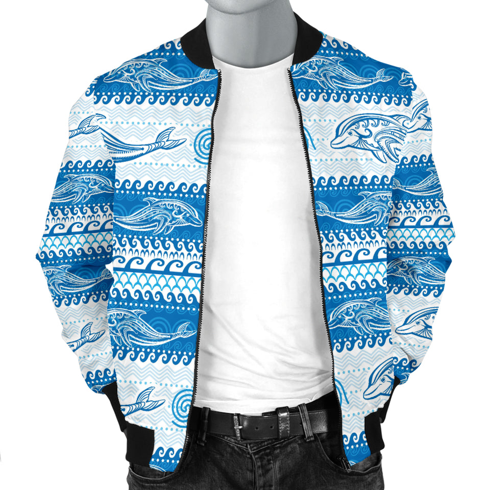 Dolphin Tribal Pattern background Men Bomber Jacket