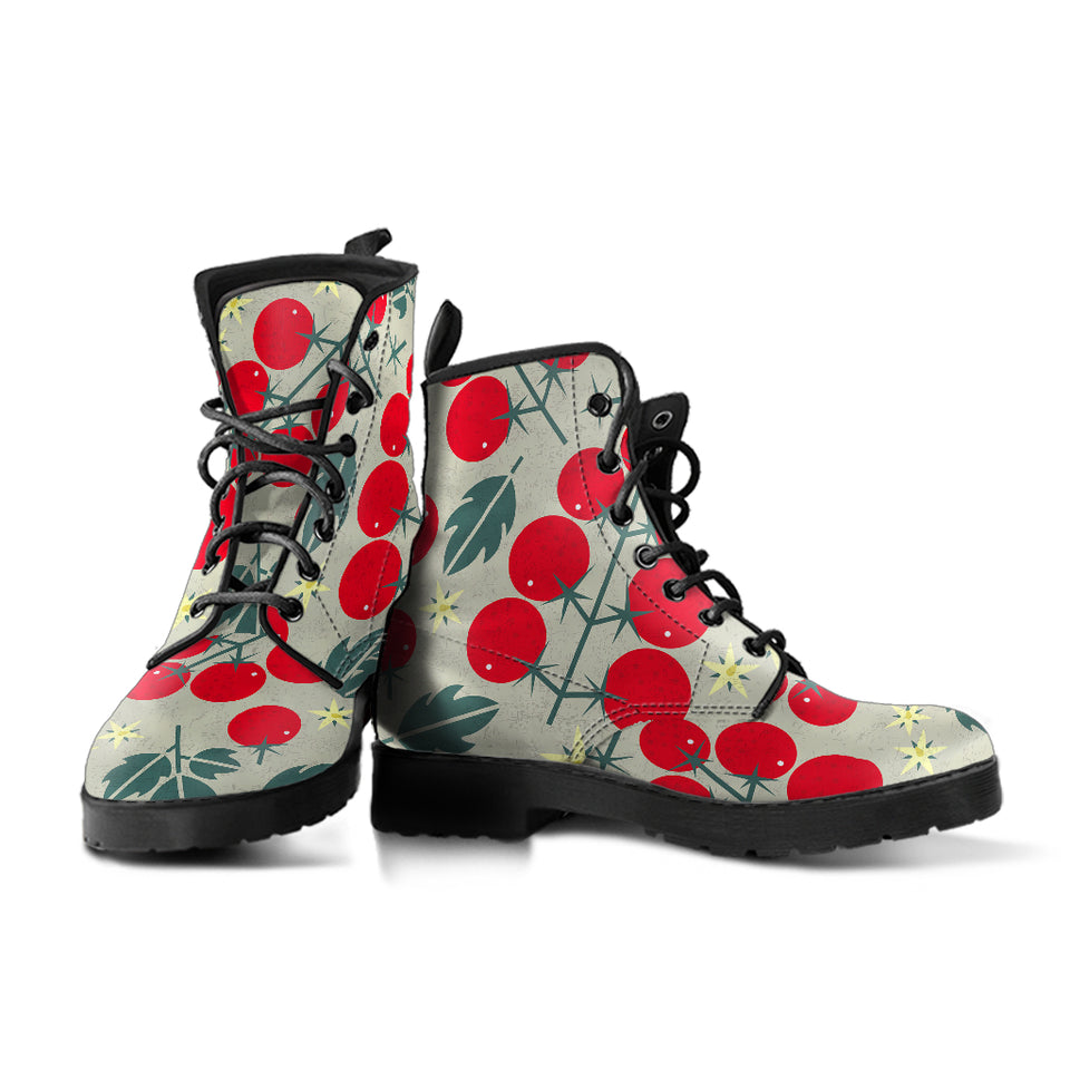 Hand Drawn Tomato Pattern Leather Boots