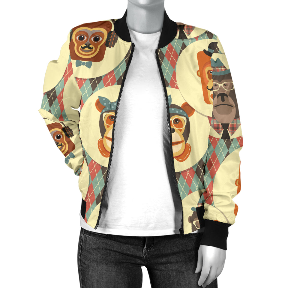 Monkey Pattern Women Bomber Jacket