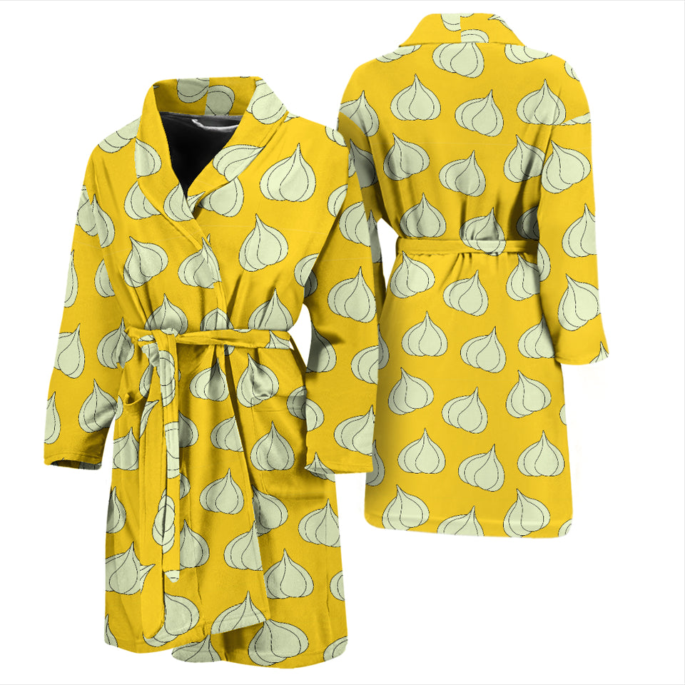 Garlic Pattern Yellow background Men Bathrobe