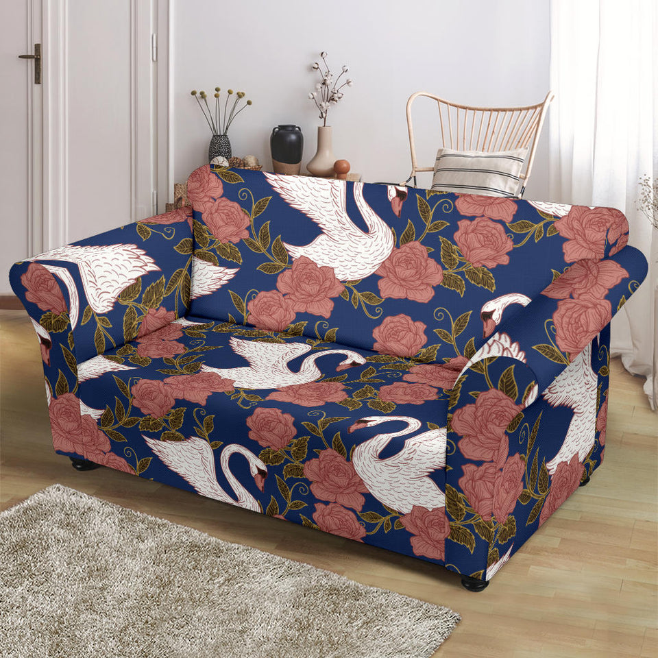 Swan Rose Pattern Loveseat Couch Slipcover