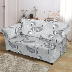 Swan Gray Pattern Loveseat Couch Slipcover