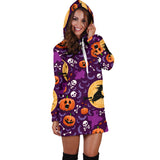 Halloween Pumpkin Witch Pattern Women Hoodie Dress