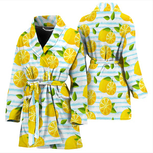 Lemon Pattern Stripe Background Women Bathrobe