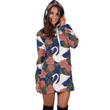 Swan Rose Pattern Women Hoodie Dress