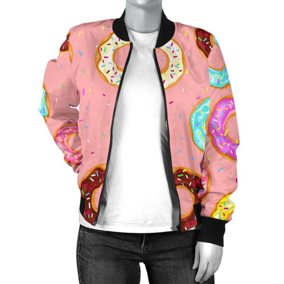 Donut Pattern Pink Background Women Bomber Jacket