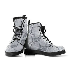 Swan Gray Pattern Leather Boots