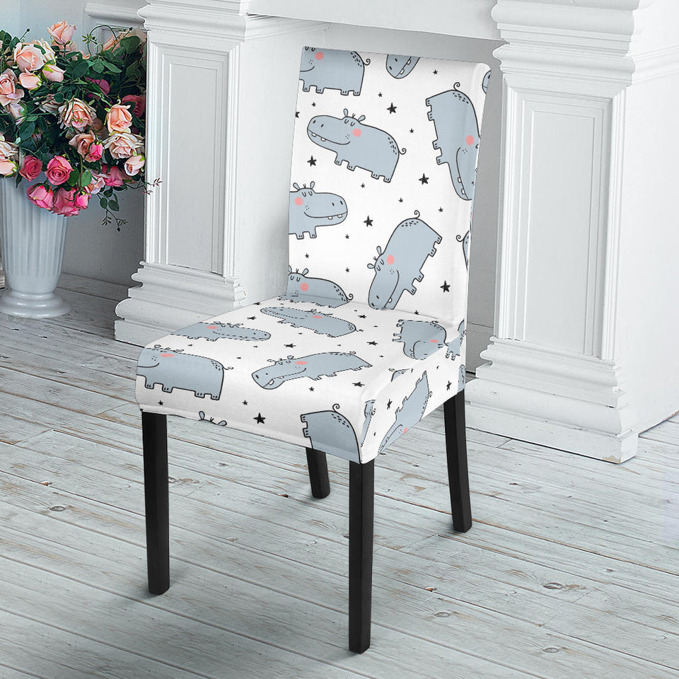 Hippopotamus Pattern Print Design 01 Dining Chair Slipcover