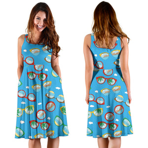 Sun Glasses Pattern Print Design 03 Sleeveless Midi Dress