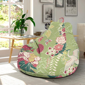 Japanese Crane Green Theme Pattern Bean Bag Cover