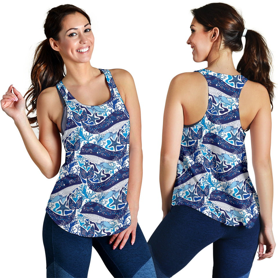 Whale Starfish Pattern Women Racerback Tank Top