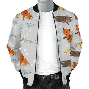 Swimming Fish Otter Pattern Men Bomber Jacket