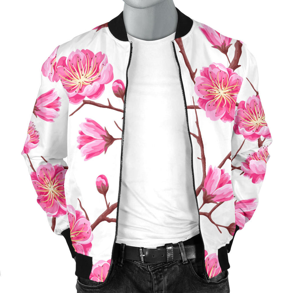 Pink Sakura Pattern Men Bomber Jacket