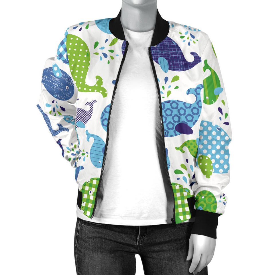 Whale Stripe Dot Pattern Women Bomber Jacket