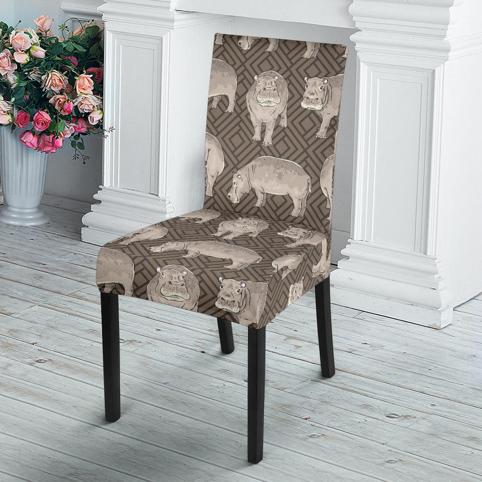 Hippopotamus Pattern Print Design 04 Dining Chair Slipcover