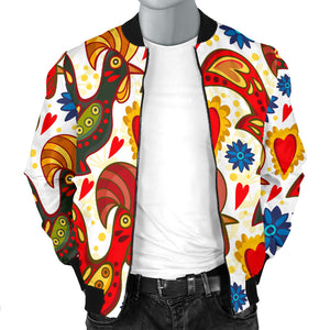 Colorful Rooster Chicken Guitar Pattern Men Bomber Jacket