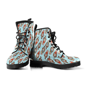 Otter Pattern Background Leather Boots