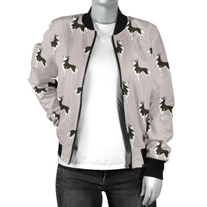 Siberian Husky Pattern Background Women Bomber Jacket