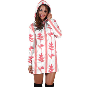 Heliconia Pink White Pattern Women Hoodie Dress