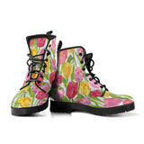 Pink Red Yellow Tulip Pattern Leather Boots