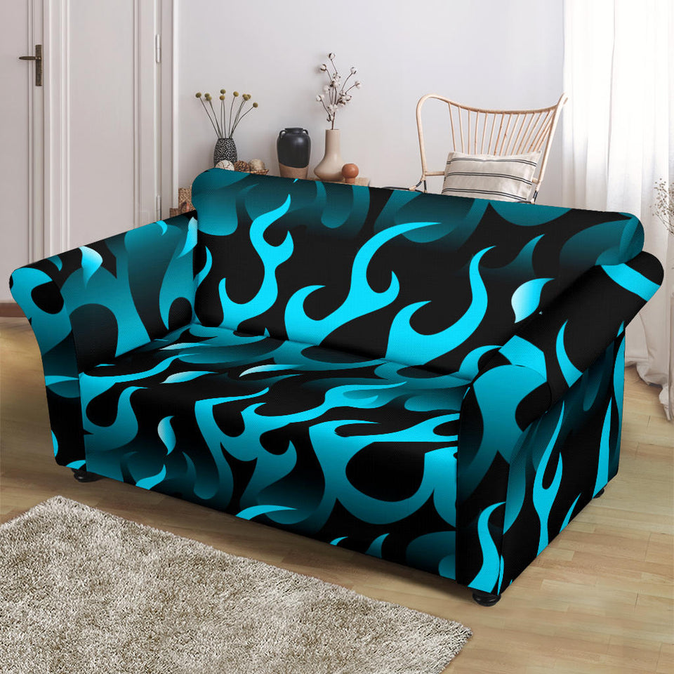 Blue Flame Fire Pattern Background Loveseat Couch Slipcover