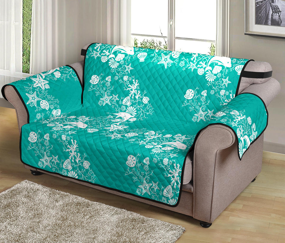 Dolphin Sea Shell Starfish Pattern Loveseat Couch Cover Protector