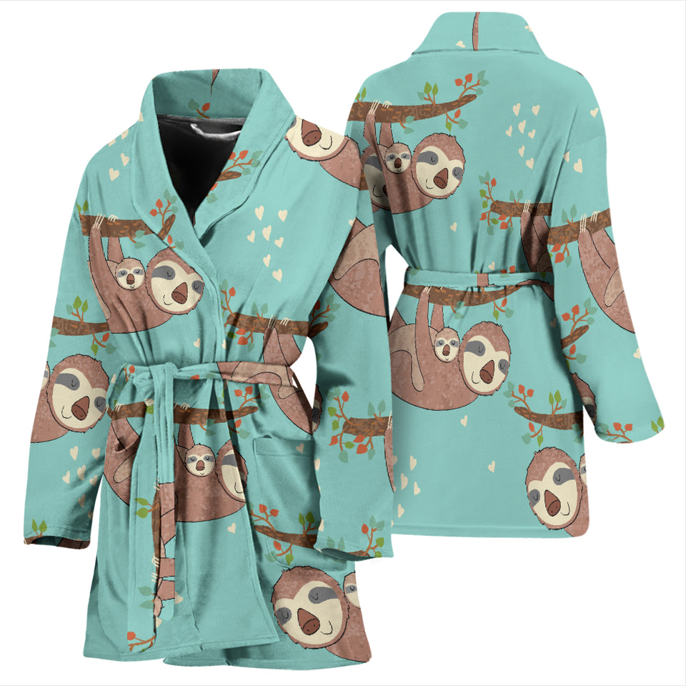 Sloth Mom and baby Pattern Women Bathrobe