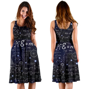 Math Pattern Print Design 02 Sleeveless Midi Dress