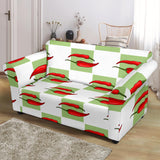 Red Chili Pattern Green White background Loveseat Couch Slipcover