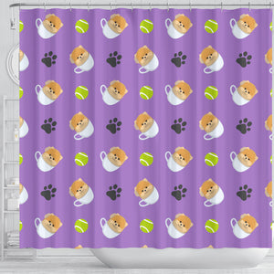 Pomeranian in Cup Pattern Shower Curtain Fulfilled In US