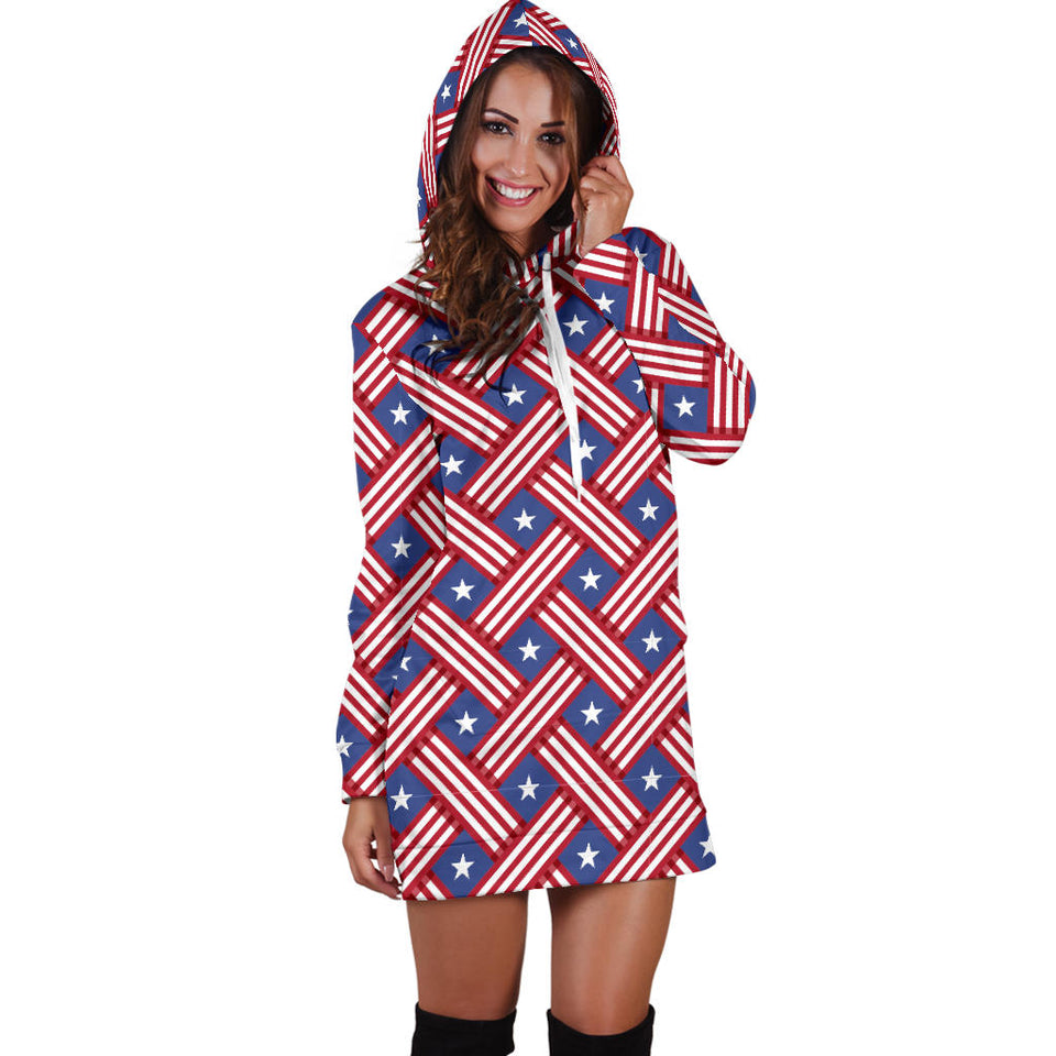 USA Star Stripe Pattern Women Hoodie Dress