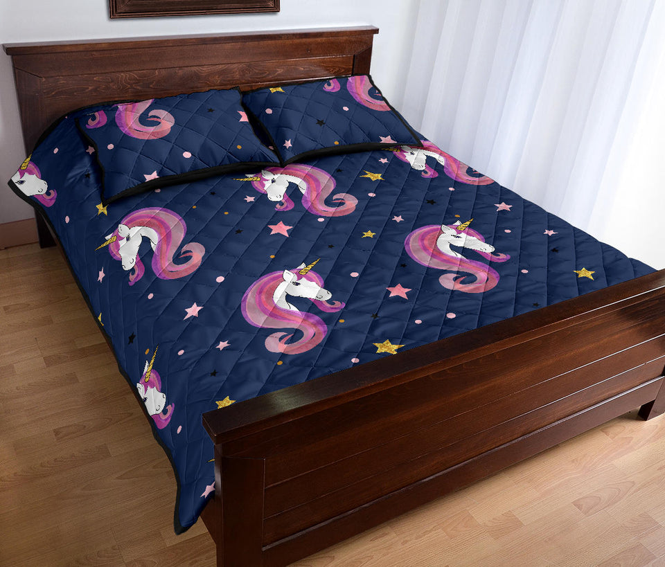 Unicorn Head Pattern Quilt Bed Set