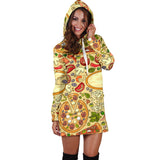 Pizza Pattern Background Women Hoodie Dress