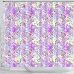 Unicorn Heart Pattern Shower Curtain Fulfilled In US