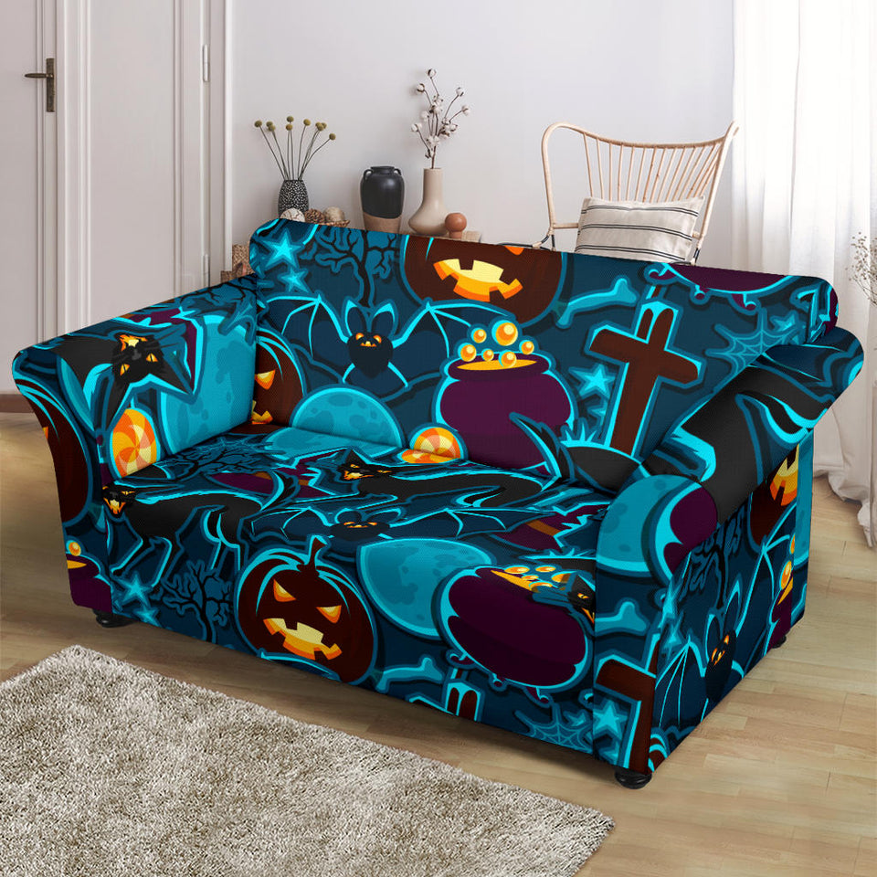 Halloween Pumpkin Cat Pattern Loveseat Couch Slipcover