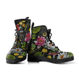 Lotus Waterlily Flower Pattern Background Leather Boots