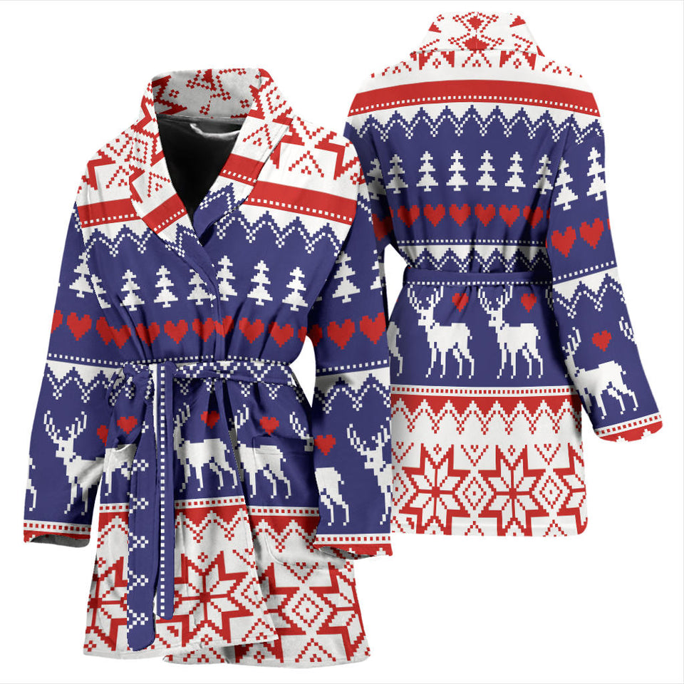 Deer Sweater Printed Pattern Women Bathrobe