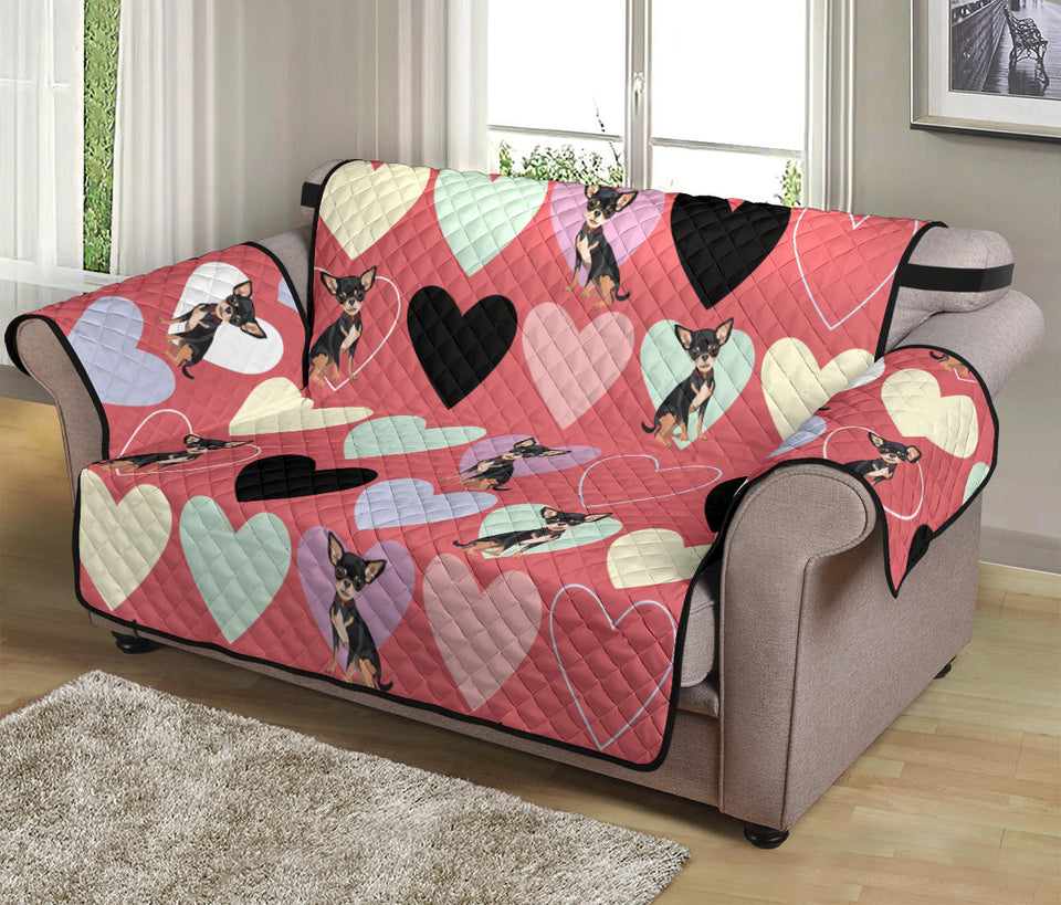 Chihuahua Heart Pink Pattern Loveseat Couch Cover Protector