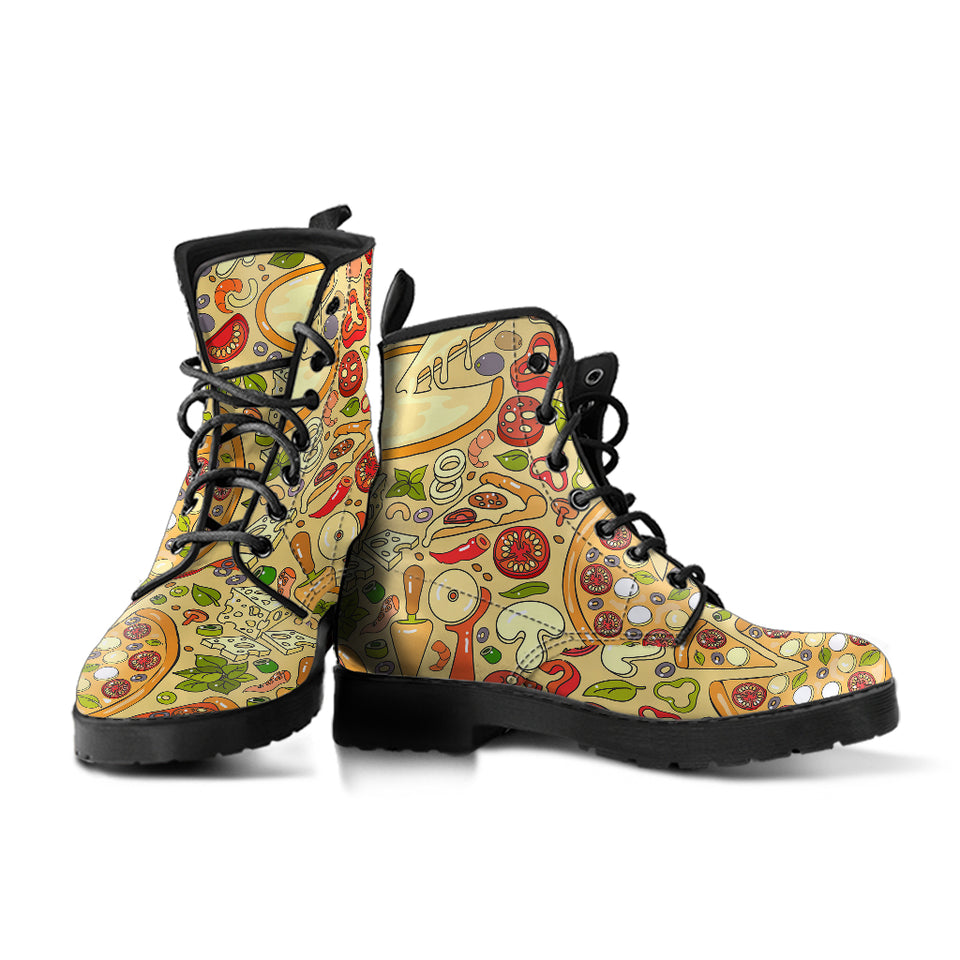 Pizza Pattern Background Leather Boots