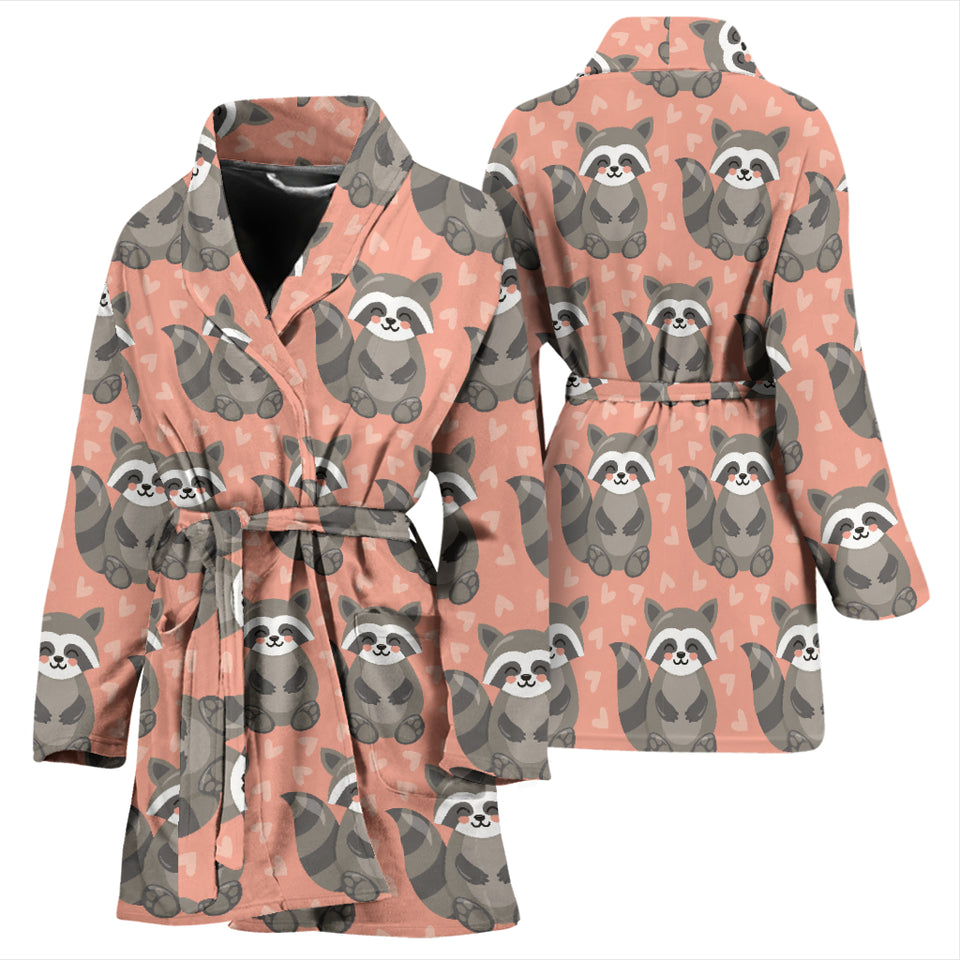 Raccoon Heart Pattern Women Bathrobe