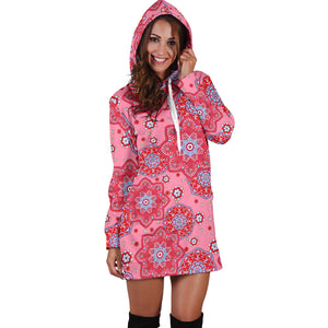 Indian Pink Pattern Women Hoodie Dress