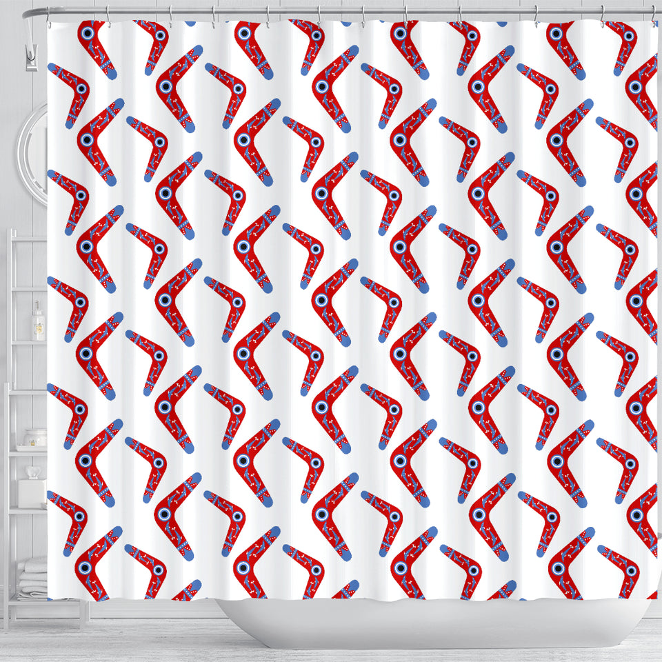 Boomerang Aboriginal Pattern White Background Shower Curtain Fulfilled In US