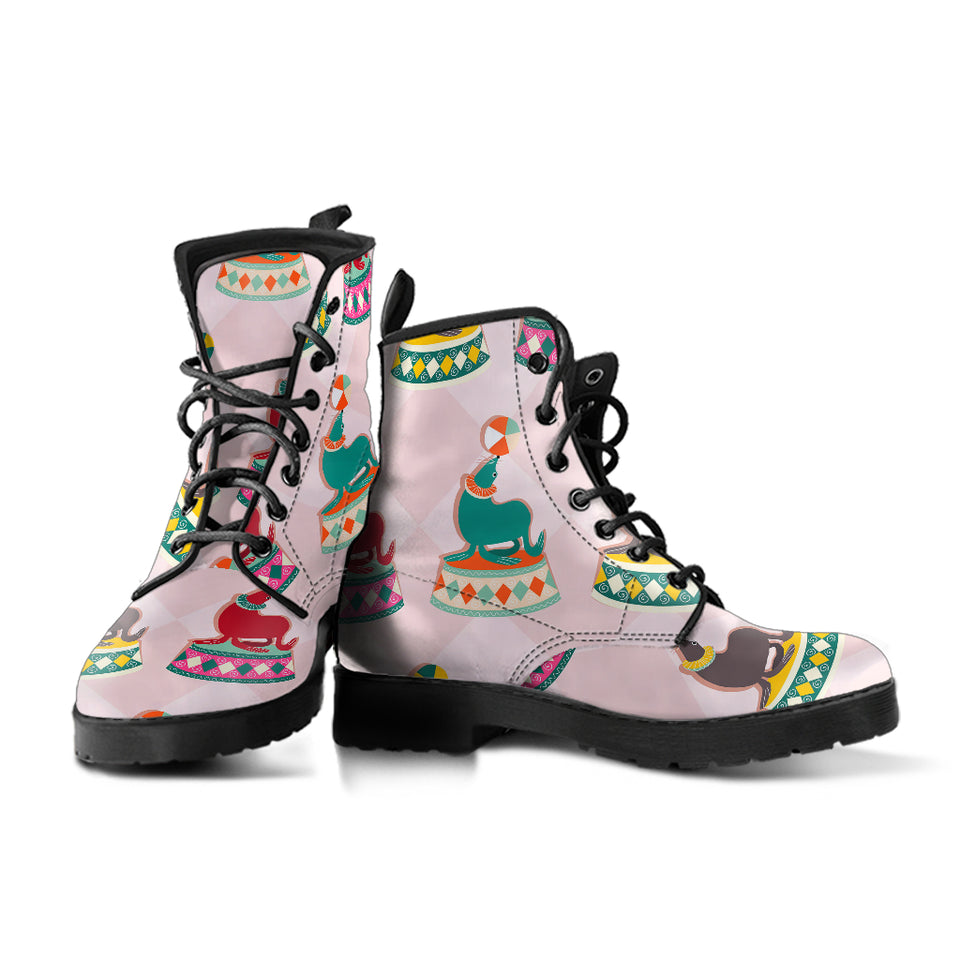 Colorful Sea Lion Pattern Leather Boots