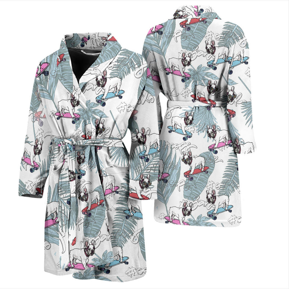 French Bulldog Skating Pattern Men Bathrobe