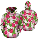 Pink White Tulip Pattern Men Women Pullover Hoodie