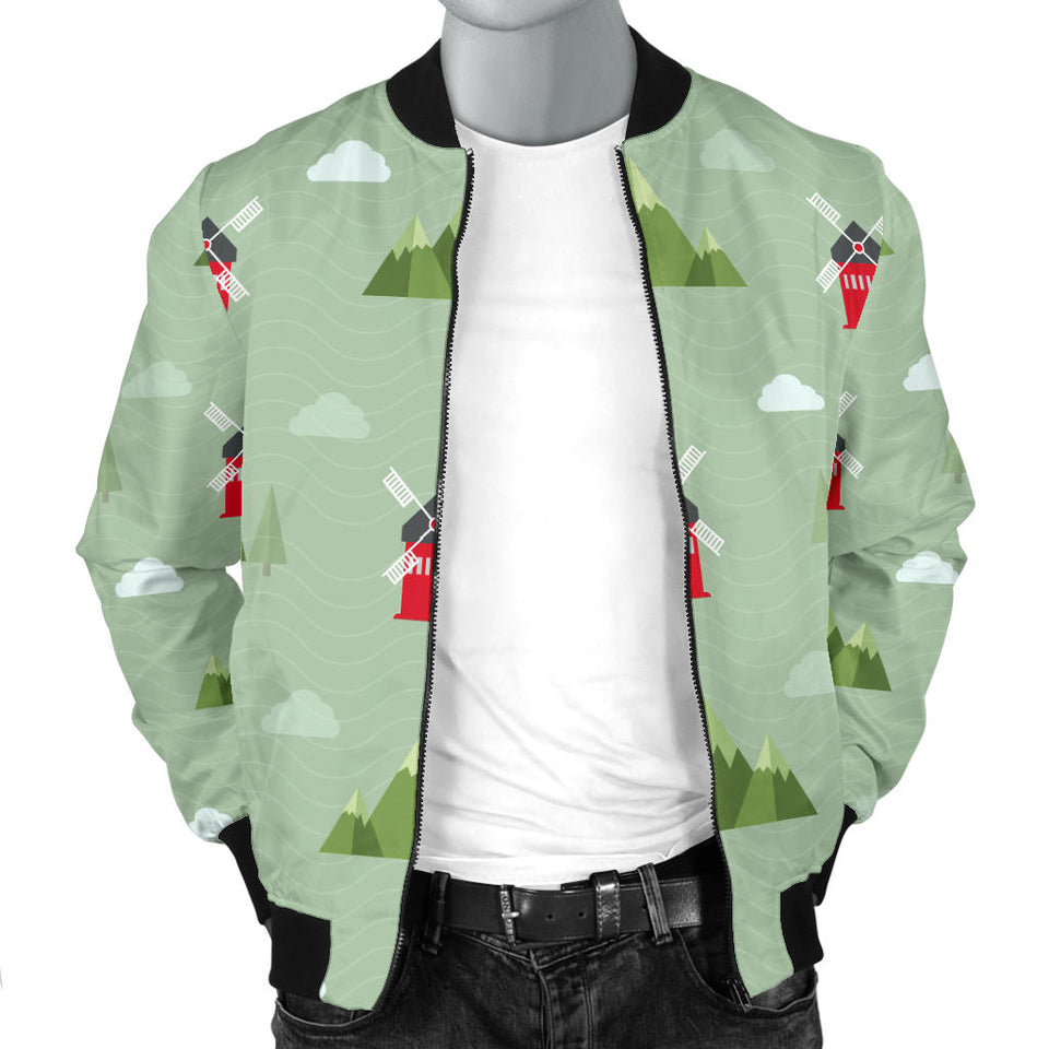 Windmill Green Pattern Men Bomber Jacket