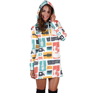 Guitar Pattern Background Women Hoodie Dress